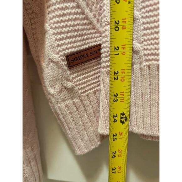 Simply Southern Womens L Fringe Sleeve Pullover Sweater Pink Cable Knit - Picture 6 of 7